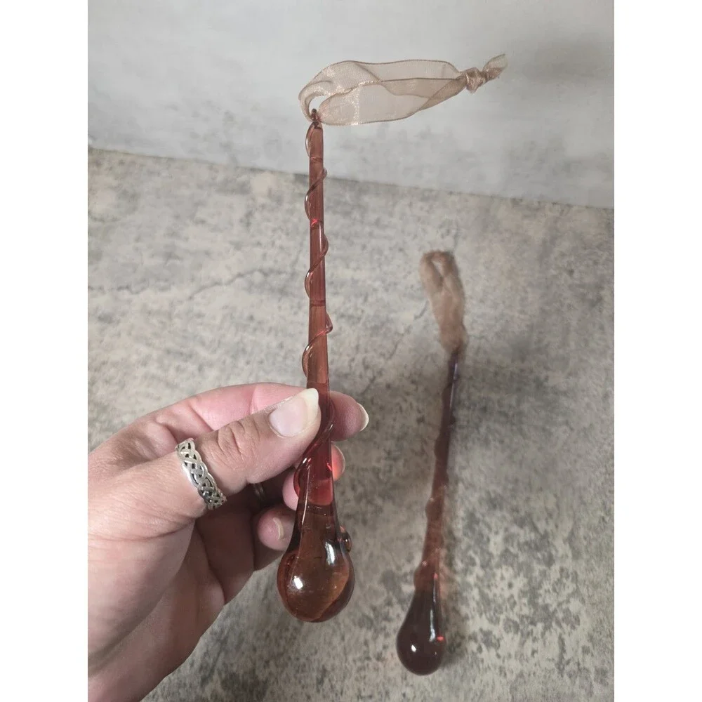 2 Vtg Glass Blown Christmas Ornament Long Teardrop Tear Drop Brown Art Glass